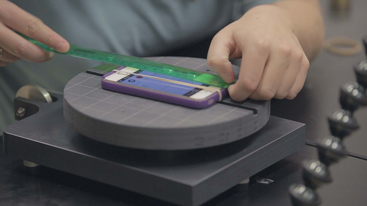 Students using MyTech App in physics lab